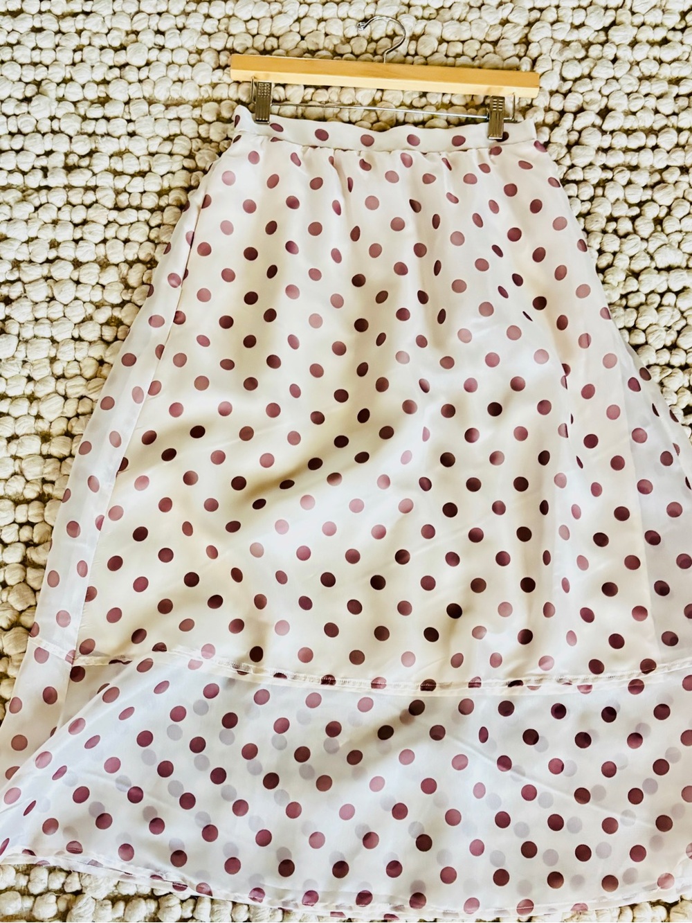 White & light blush polka dot A-Line Skirt